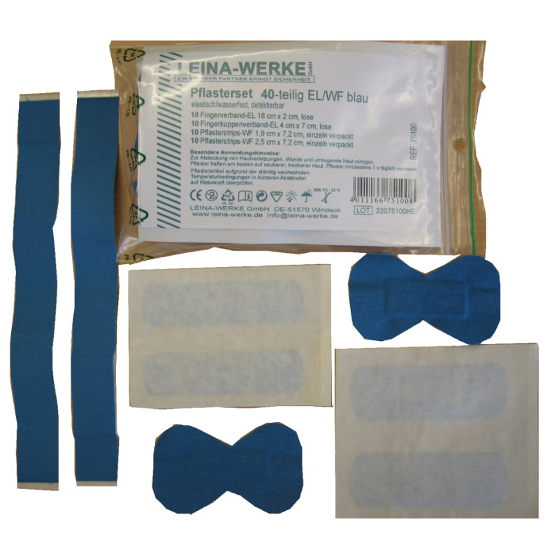 LEINA-WERKE set de pansements élastique/imperméable, détectable, bleu, 40 pièces